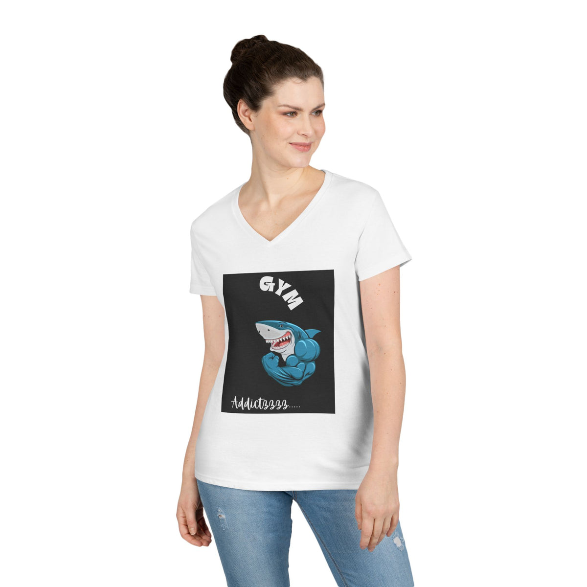 Gym Addict Shark Ladies' V-Neck T-Shirt